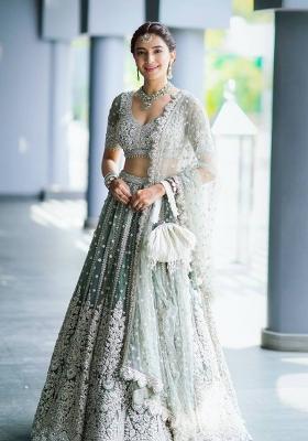 Multi Color Sequins Embroidery Work Net Lehenga Set