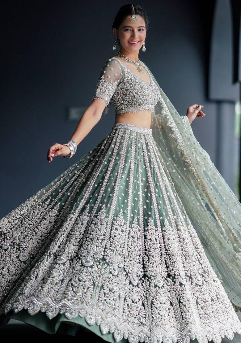 Multi Color Sequins Embroidery Work Net Lehenga Set - Indya