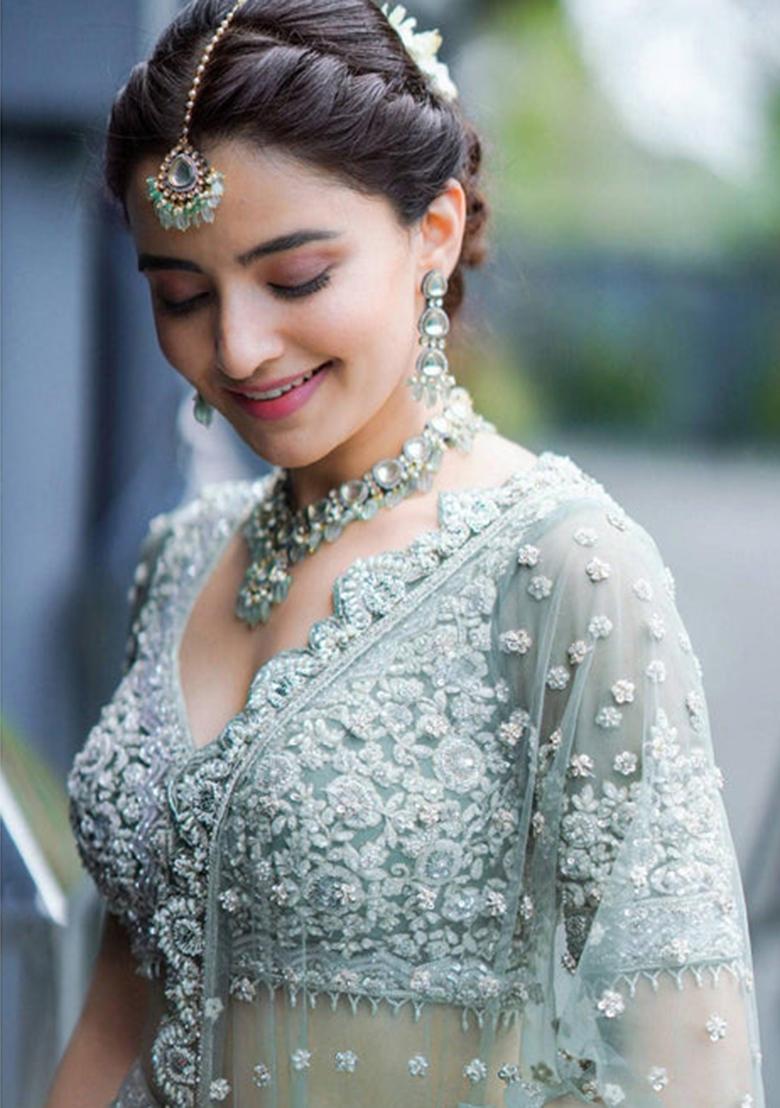 Multi Color Sequins Embroidery Work Net Lehenga Set - Indya