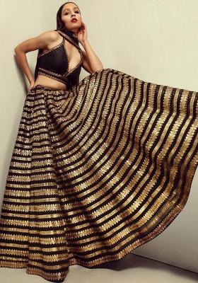 Multi Color Sequins Embroidery Work Silk Lehenga Set