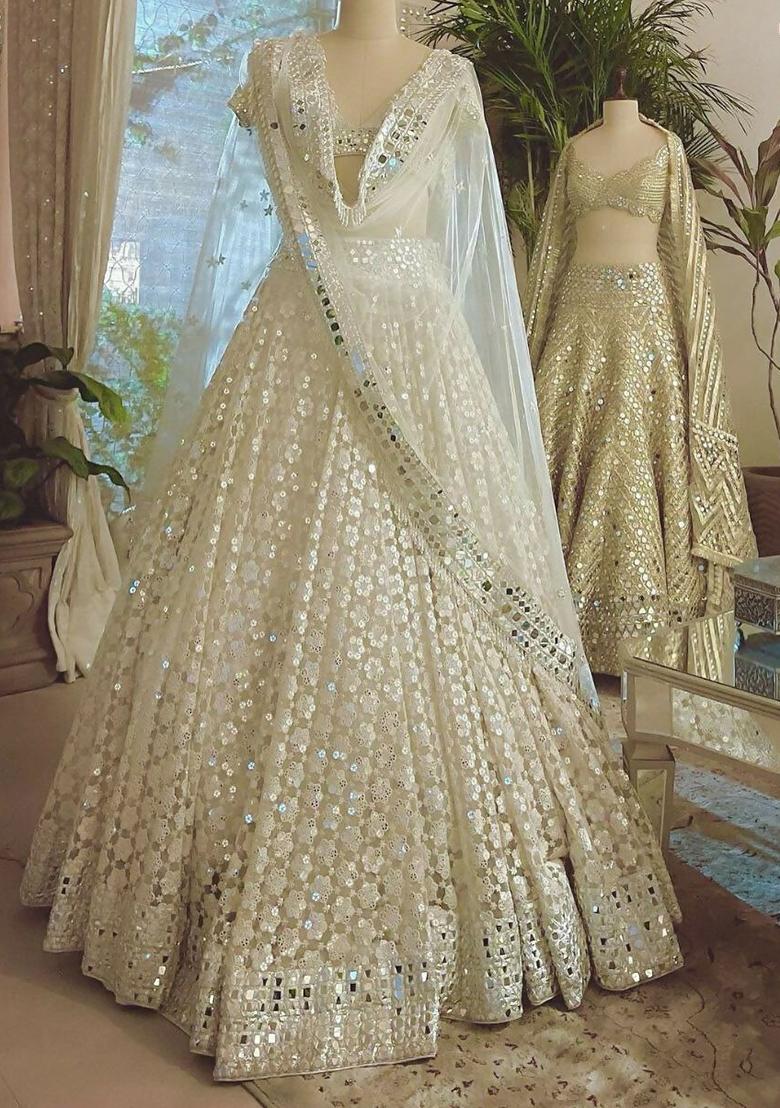 Multi Color Sequins Embroidery Work Georgette Lehenga Set - Indya