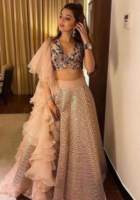 Multi Color Sequins Embroidery Work Silk Lehenga Set