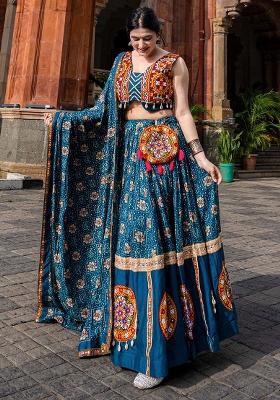 Blue Printed Rayon Lehenga Choli