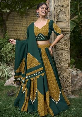 Green Printed Cotton Lehenga Choli