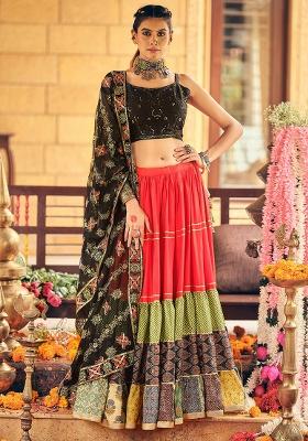 Red Printed Cotton Lehenga Choli