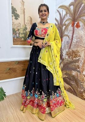 Black Embroidered Rayon Lehenga Choli