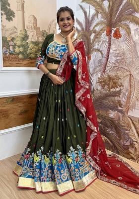 Green Embroidered Rayon Lehenga Choli