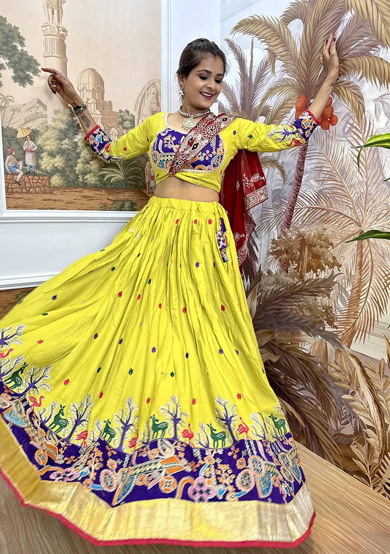 Green Embroidered Rayon Lehenga Choli - Indya