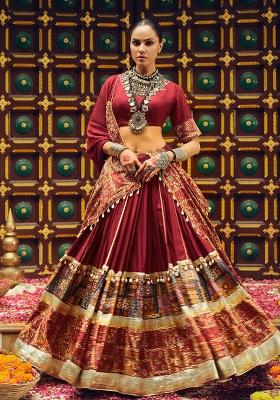 Maroon Printed Rayon Lehenga Choli