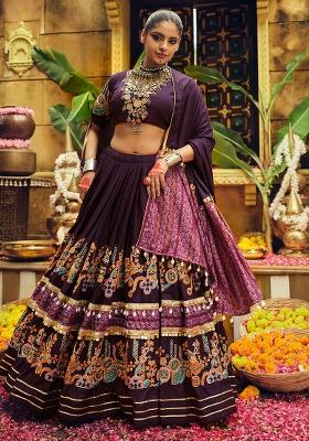 Wine Printed Rayon Lehenga Choli