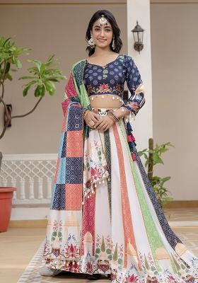 Multi Color Printed Silk Lehenga Choli