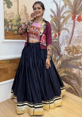 Blue Embroidered Rayon Lehenga Choli