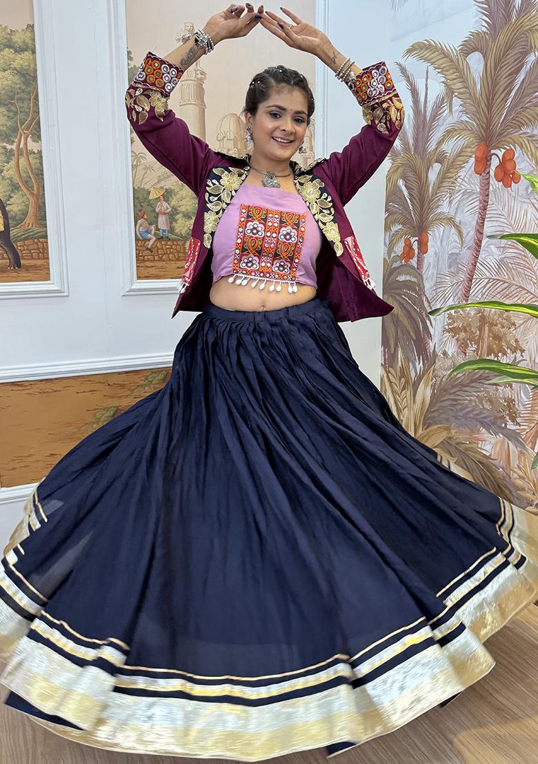 Blue Embroidered Rayon Lehenga Choli - Indya