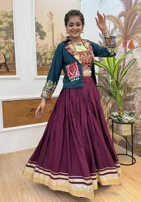 Wine Embroidered Rayon Lehenga Choli