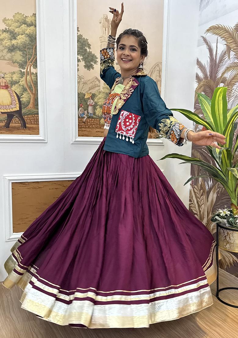 Wine Embroidered Rayon Lehenga Choli - Indya