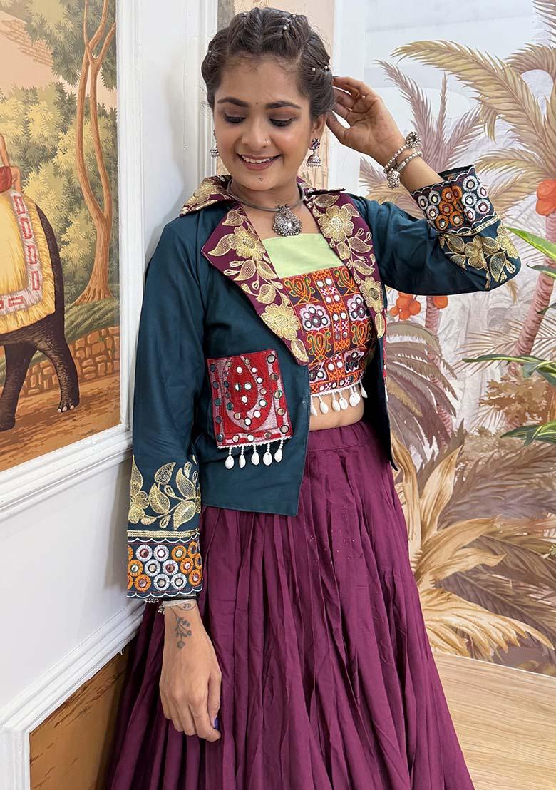 Wine Embroidered Rayon Lehenga Choli - Indya