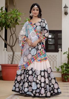 Black Printed Silk Lehenga Choli