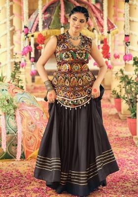Black Embroidered Rayon Lehenga Choli