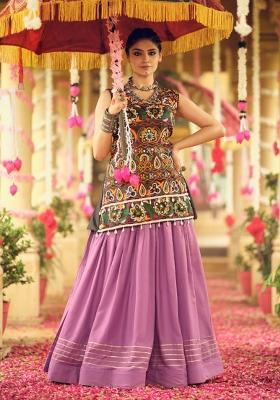 Purple Embroidered Rayon Lehenga Choli