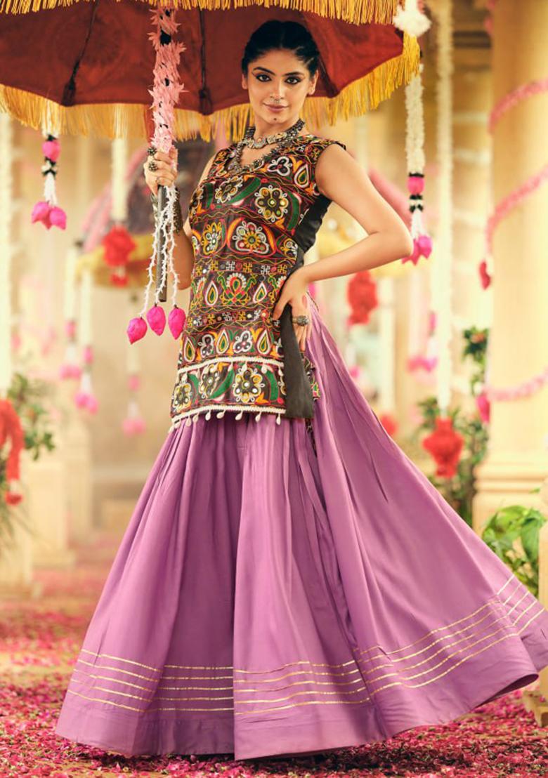Purple Embroidered Rayon Lehenga Choli - Indya