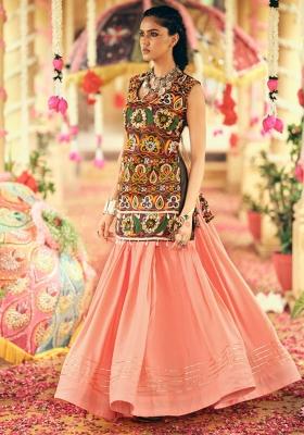 Peach Embroidered Rayon Lehenga Choli