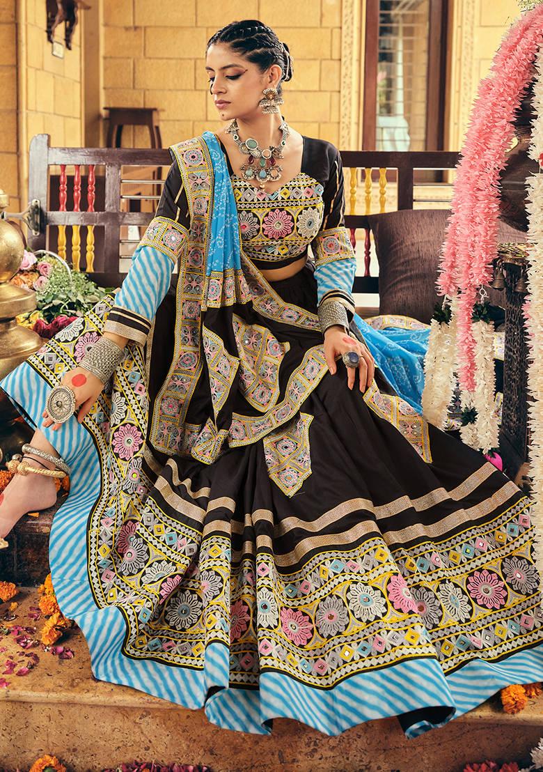 Black Embroidered Rayon Lehenga Choli - Indya