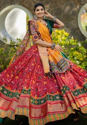 Red Printed Silk Lehenga Choli