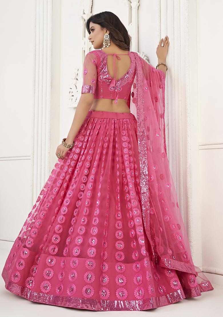 Pink Thread Embroidered Butterfly Net Lehenga Set