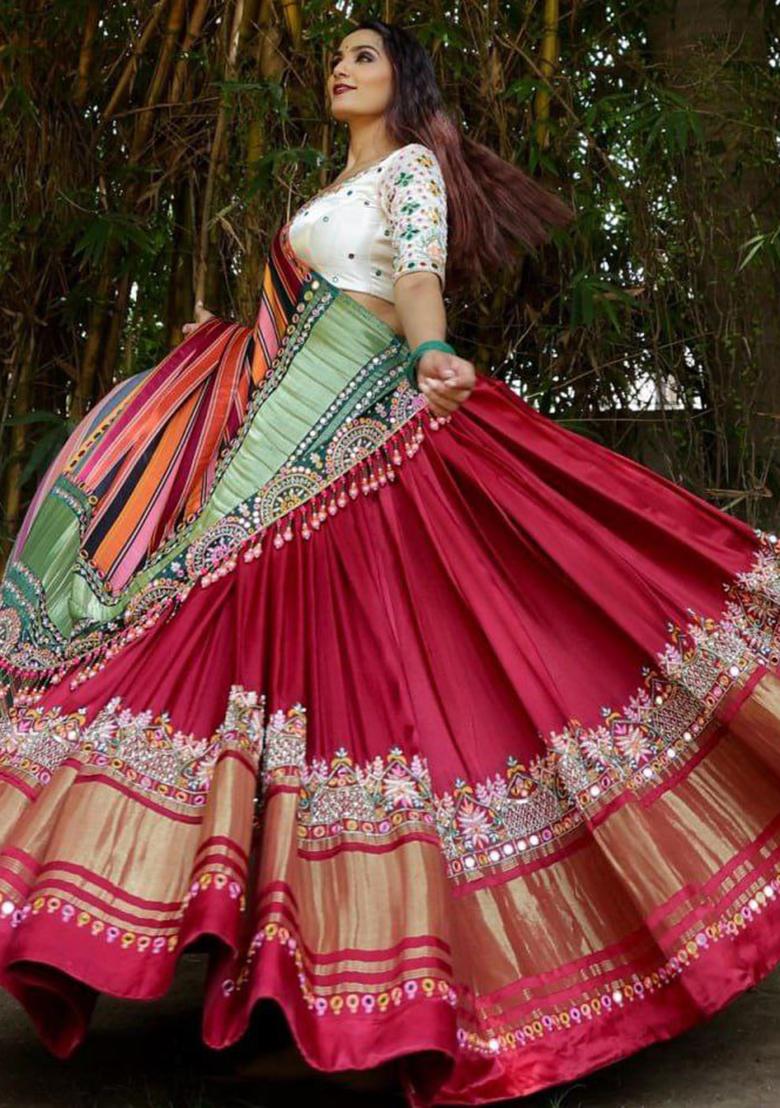 Red Printed Silk Lehenga Choli