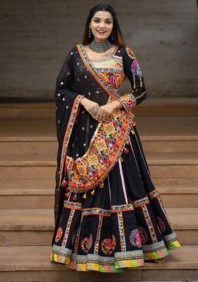Black Printed Silk Lehenga Choli