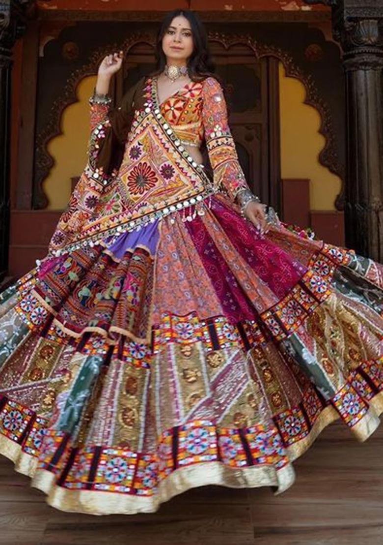 Multi Color Printed Silk Lehenga Choli