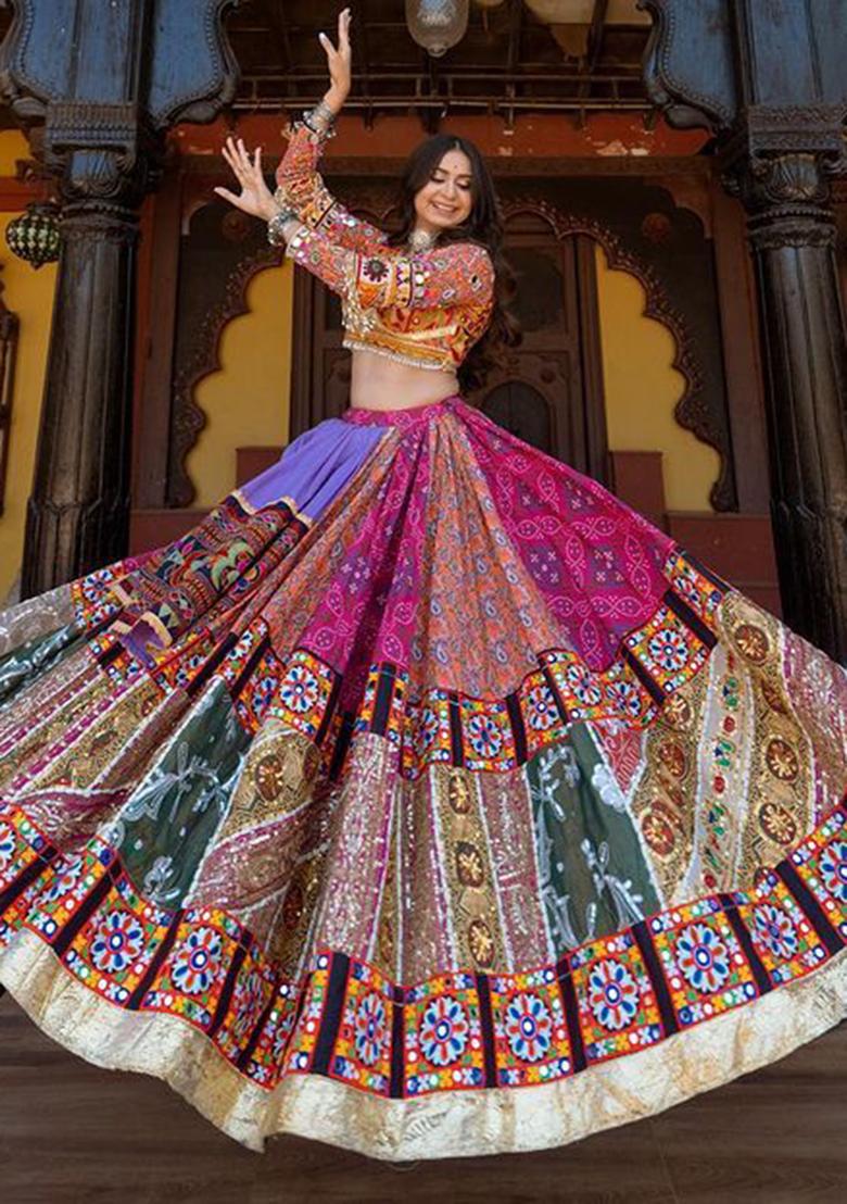 Multi Color Printed Silk Lehenga Choli
