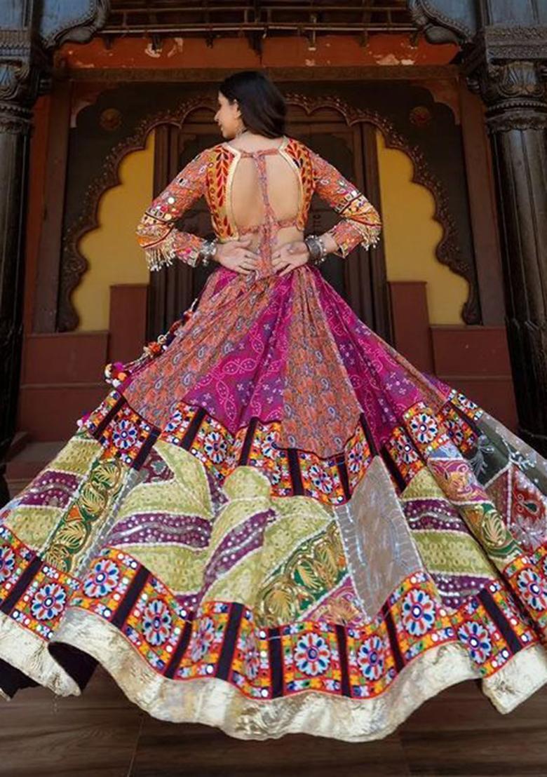 Multi Color Printed Silk Lehenga Choli