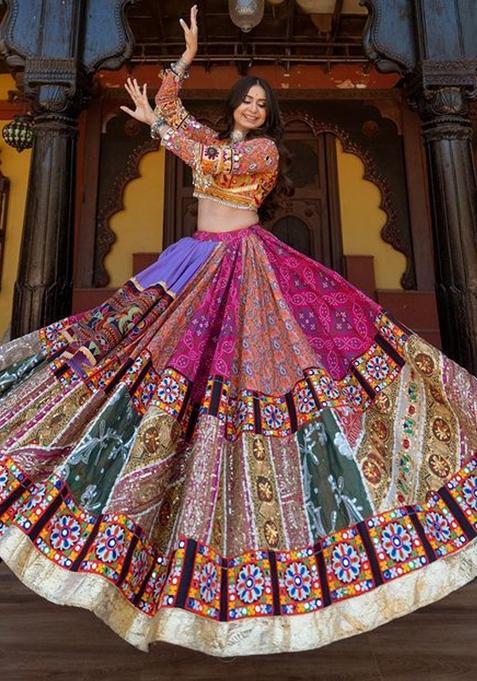 Multi Color Printed Silk Lehenga Choli