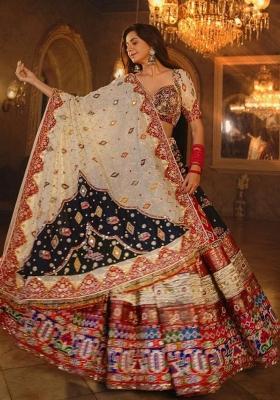 Black Printed Silk Lehenga Choli