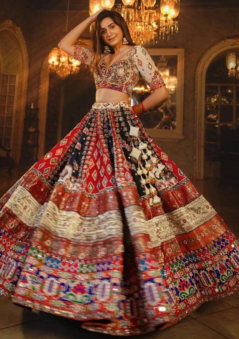 Black Printed Silk Lehenga Choli
