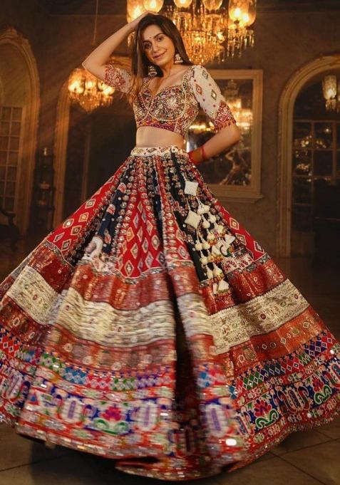 Black Printed Silk Lehenga Choli