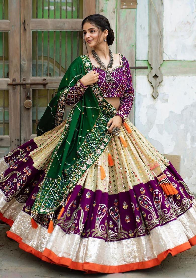 White Printed Silk Lehenga Choli