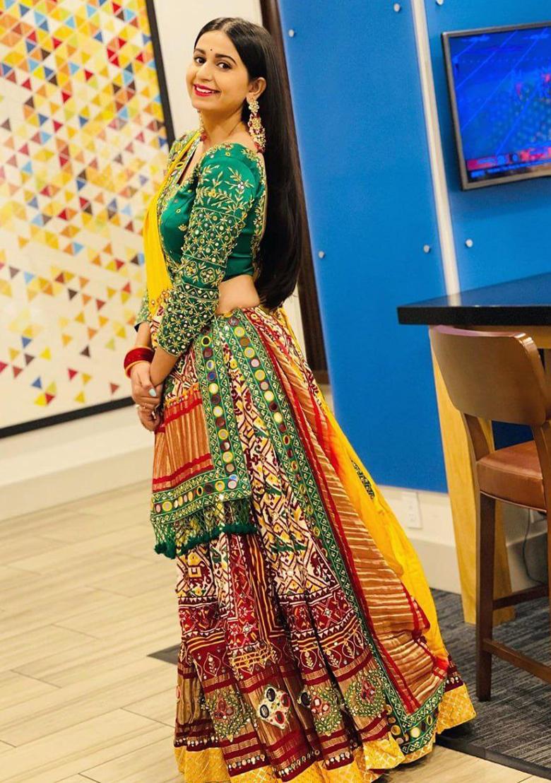 White Printed Silk Lehenga Choli