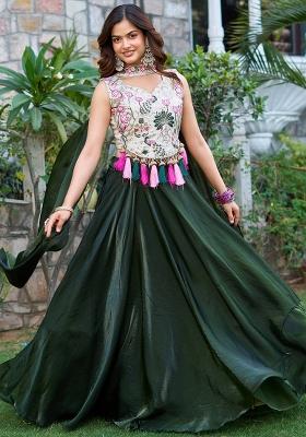 Green Embroidered Silk Lehenga Choli With Dupatta