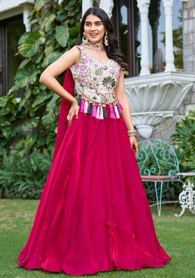 Purple Embroidered Silk Lehenga Choli With Dupatta