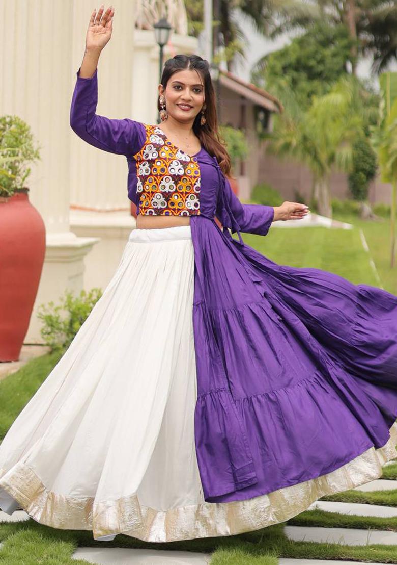 White Embroidered Cotton Lehenga Choli