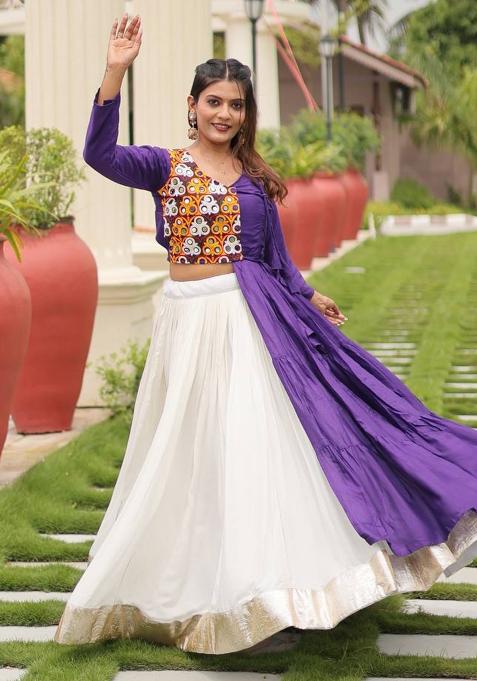 White Embroidered Cotton Lehenga Choli