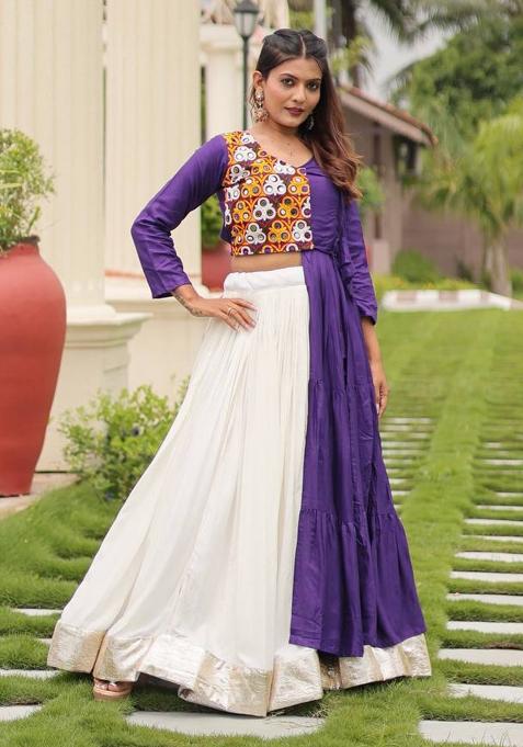 White Embroidered Cotton Lehenga Choli