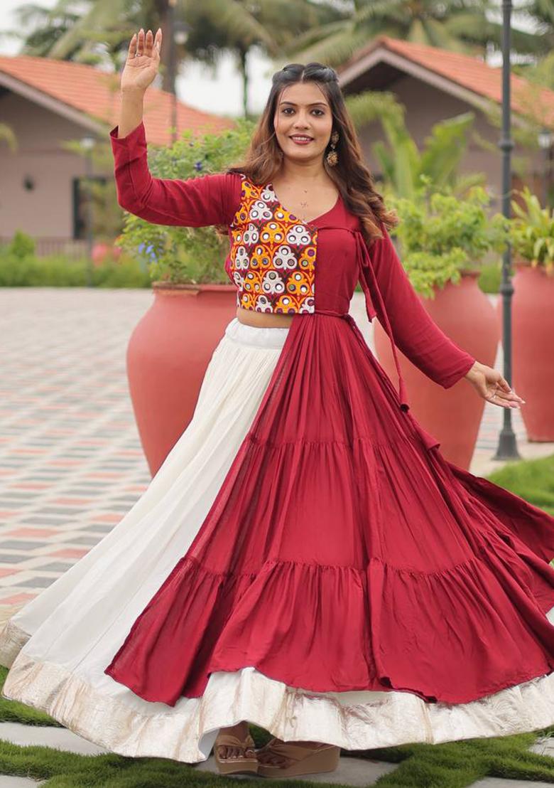 White Embroidered Cotton Lehenga Choli