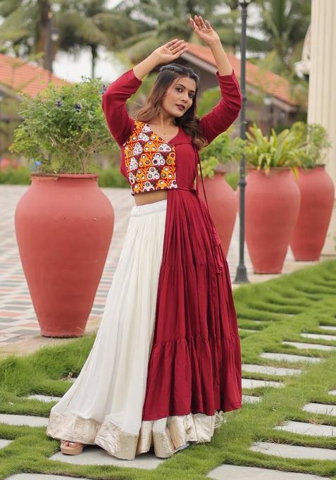 White Embroidered Cotton Lehenga Choli