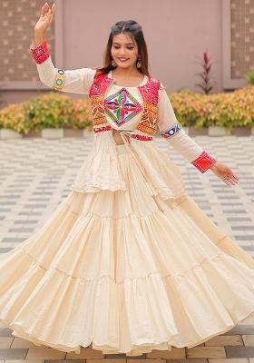 White Embroidered Cotton Lehenga Choli