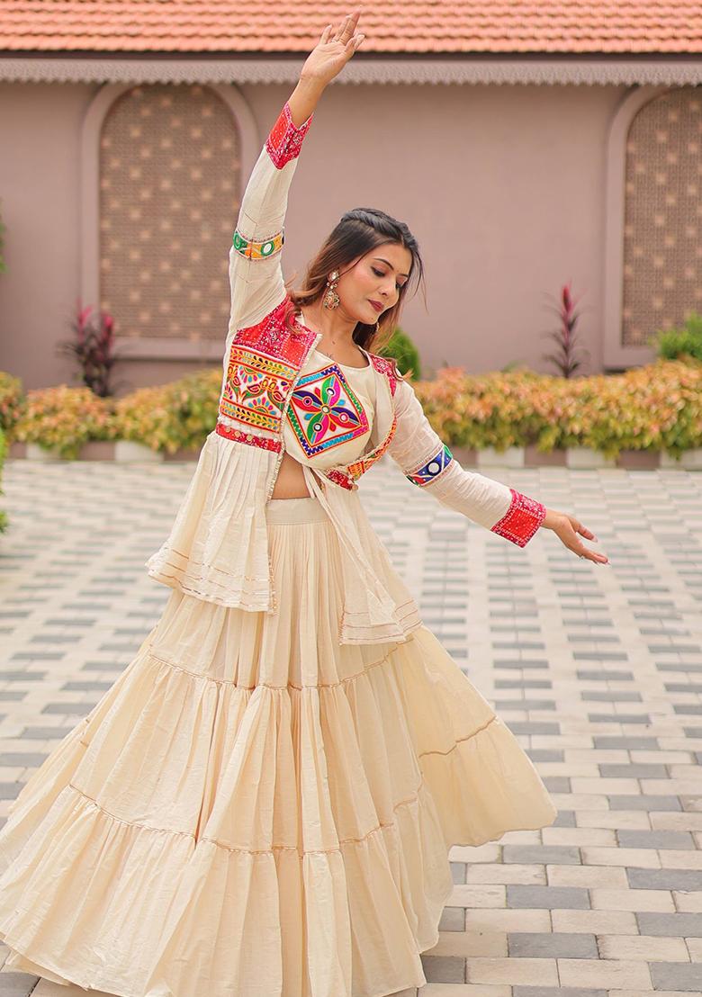 White Embroidered Cotton Lehenga Choli