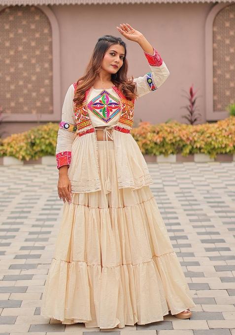 White Embroidered Cotton Lehenga Choli