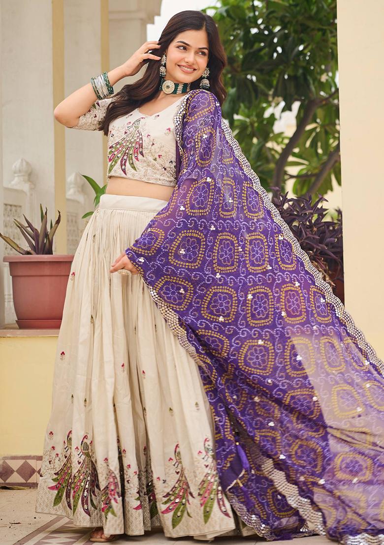 White Embroidered Silk Lehenga Choli With Dupatta